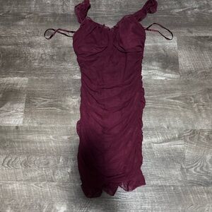 Chic Ruched Mini Dress in Deep Burgundy